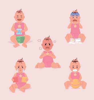 Baby emotions semi flat color vector characters set