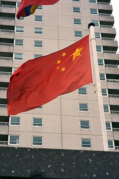 The flag of China. the Chinese flag blowing in the wind.