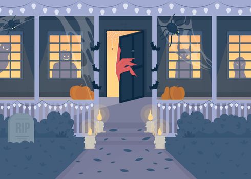 House with wicked monsters flat color vector illustration