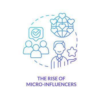 Rise of micro influencers blue gradient concept icon