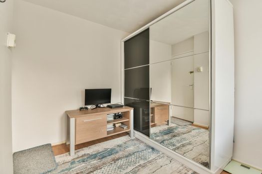 Modern bedroom with wide window