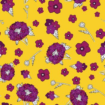 Abstract verbena repeat pattern vector illustration on yellow