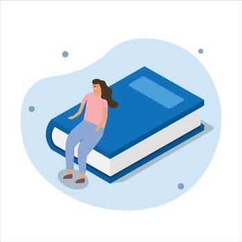Woman sitting on a book. Book lover
