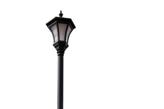 Old street lamp close up. Isolated object on a white background