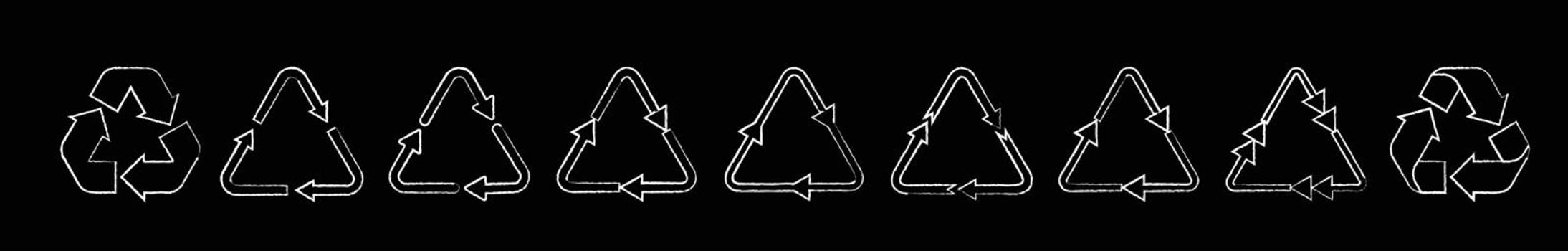Chalked recycle triangle arrow symbols vector set