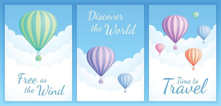 Hot air balloon cloud scape motivational quote set