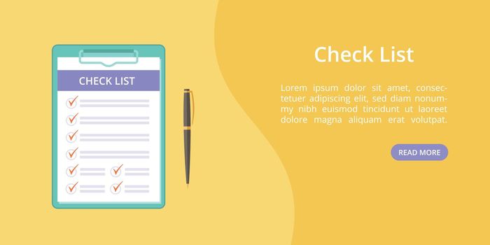 Check list clipboard yellow landing page concept