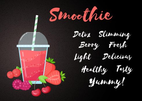 Red strawberry smoothie fruit vitamin drink poster