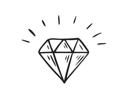 Diamond doodle icon hand drawn style. Outline