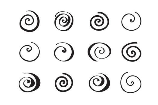 Spiral illustration set. Doodle collection hand drawn style vector