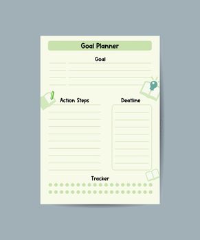 goal Planner Template Organizer and Schedule for Notes Goals Vector illustration.