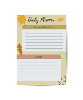 sheet for personal daily planner with autumn leaves and space for notes
