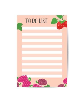 Template for To Do List with cute summer objects Colorful berries Vector illustration