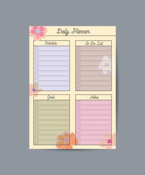 daily Planner template. Schedule with Notes and To Do List with summer items. Vector illustration