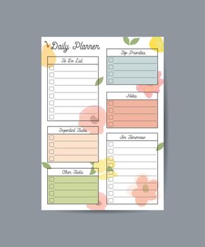 Planner with original design of plants, flowers, leaves. Cute vector planner for everyday notes. Notepad, notebook, notes.