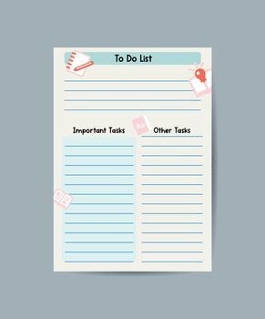 Printable planner To Do List note Template for your message Decorative planning element Vector illustration.
