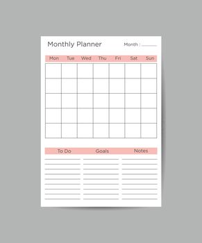 Monthly planner template minimalist planners organizer page vector design Planner blank template.