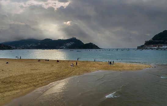 Landscape of La Concha beach in the city of San Sebastian, in the Spanish Basque Country.