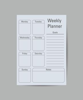 weekly and daily planner page design template vector. Plain design on blue background