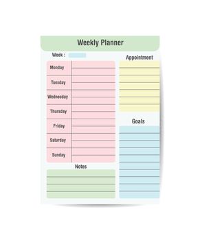 Weekly planner printable template Vector Easy to plan your day Blank printable vertical notebook page.