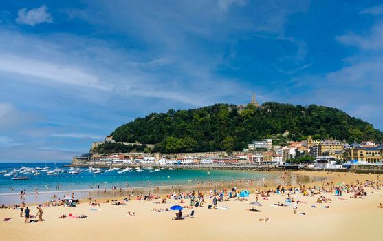 Landscape of La Concha beach in the city of San Sebastian, in the Spanish Basque Country.