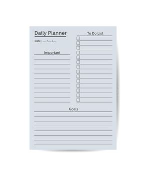 Daily planner template. Simple printable to do list. Business organizer page. Paper sheet. Realistic vector illustration.