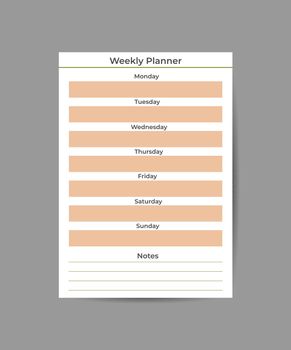 Vector planner template with days of the week. Planning a schedule of sports activities and activities printing diary. A separate planner sheet for the week.
