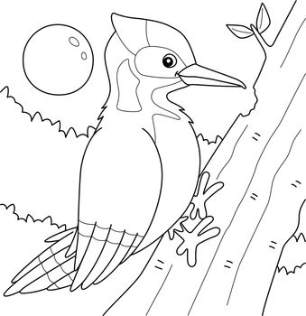 Woodpecker Bird Animal Coloring Page for Kids