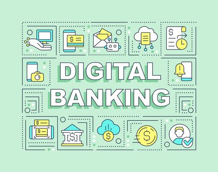 Digital banking word concepts green banner