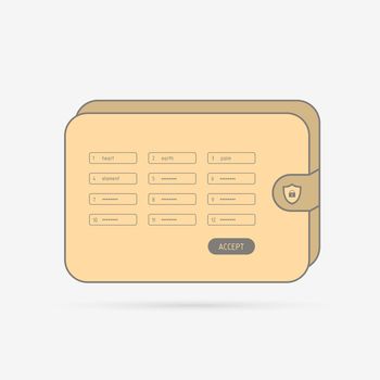 Crypto wallet with recovery seed phrase. Flat design thin vector icon concept