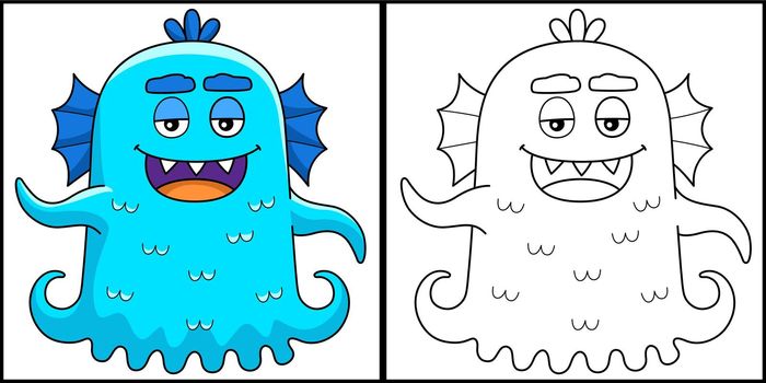 Monster With Fins Coloring Page Illustration