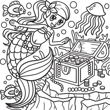 Mermaid With Treasure Box Coloring Page