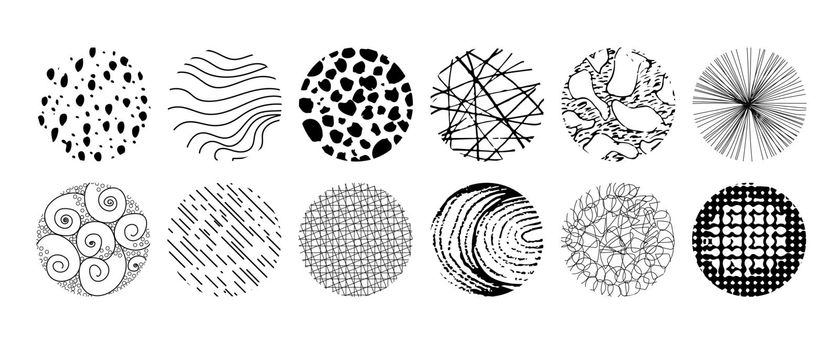 Set of round Abstract black Backgrounds hand-drawn doodles