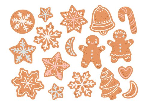 Xmas gingerbread cookies set flat design vector