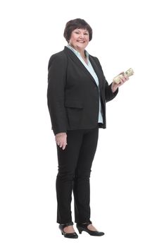 Mature business woman with a bundle of banknotes