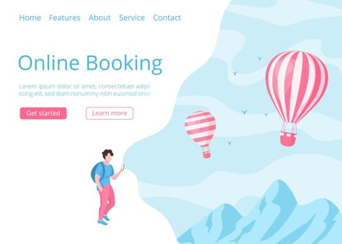 Man with mobile booking app for hot air balloons
