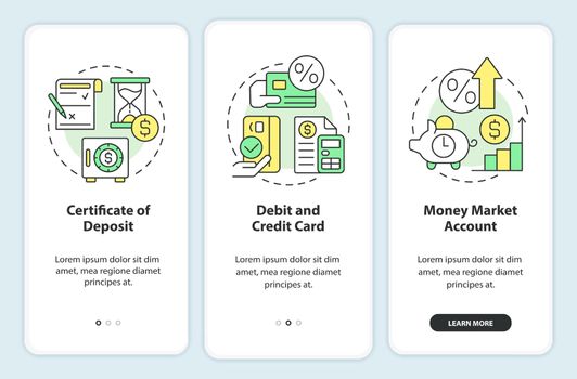 Banking products onboarding mobile app screen