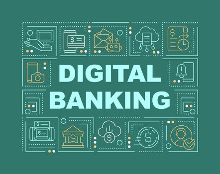 Digital banking word concepts dark green banner