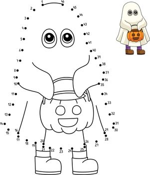 Dot to Dot Ghost Halloween Isolated Coloring Page
