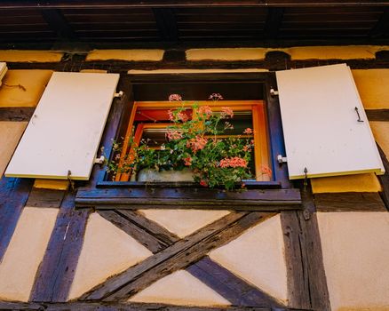 Windows of a house in Eguisheim, Alsace, France