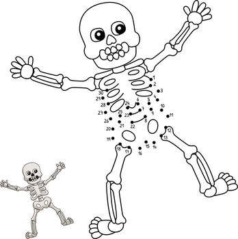 Dot to Dot Skeleton Halloween Isolated Coloring