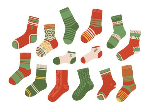 Christmas winter socks set flat design vector