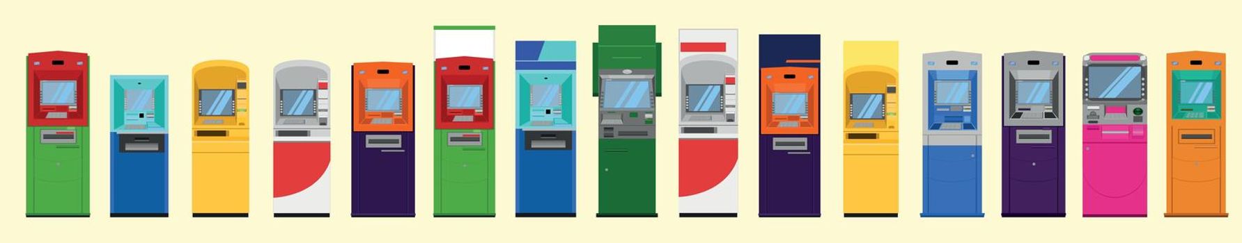 set of atm booth different color, brand. vector illustration eps10