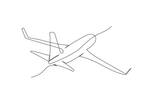 Continuous line drawing of an airplane. Minimalism art.