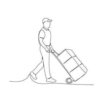 Continuous line drawing of a delivery man. Minimalism art.