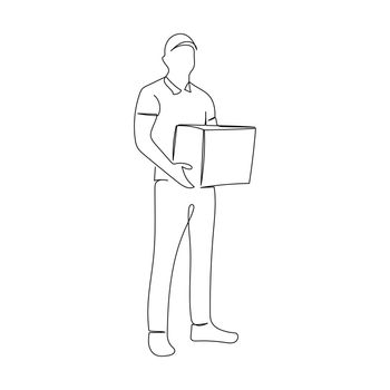 Continuous line drawing of a delivery man. Minimalism art.