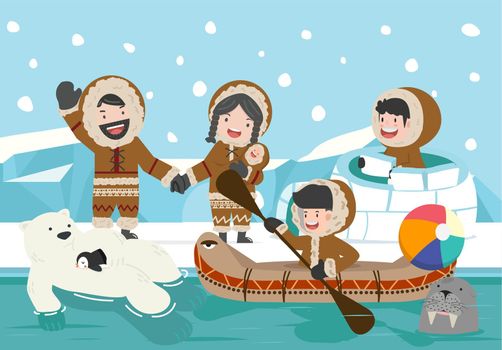 eskimo family North pole background