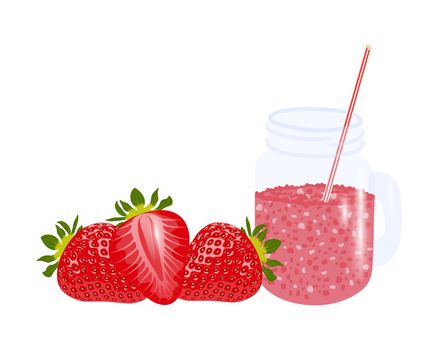 Glass with strawberry juice isolated on a white
