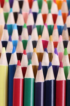 Closeup of assortment of colored pencils. Quality drawing pencils
