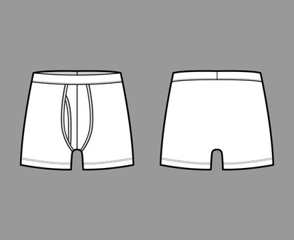 Boxer briefs underwear technical fashion illustration with elastic waistband Athletic-style skin-tight trunks Underpants